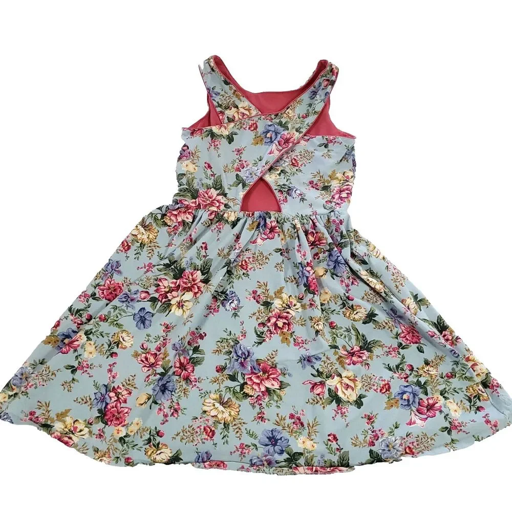 polo Ralph Lauren Floral Sundress L Blue Peep Hole Back Shabby cottage Chic‎